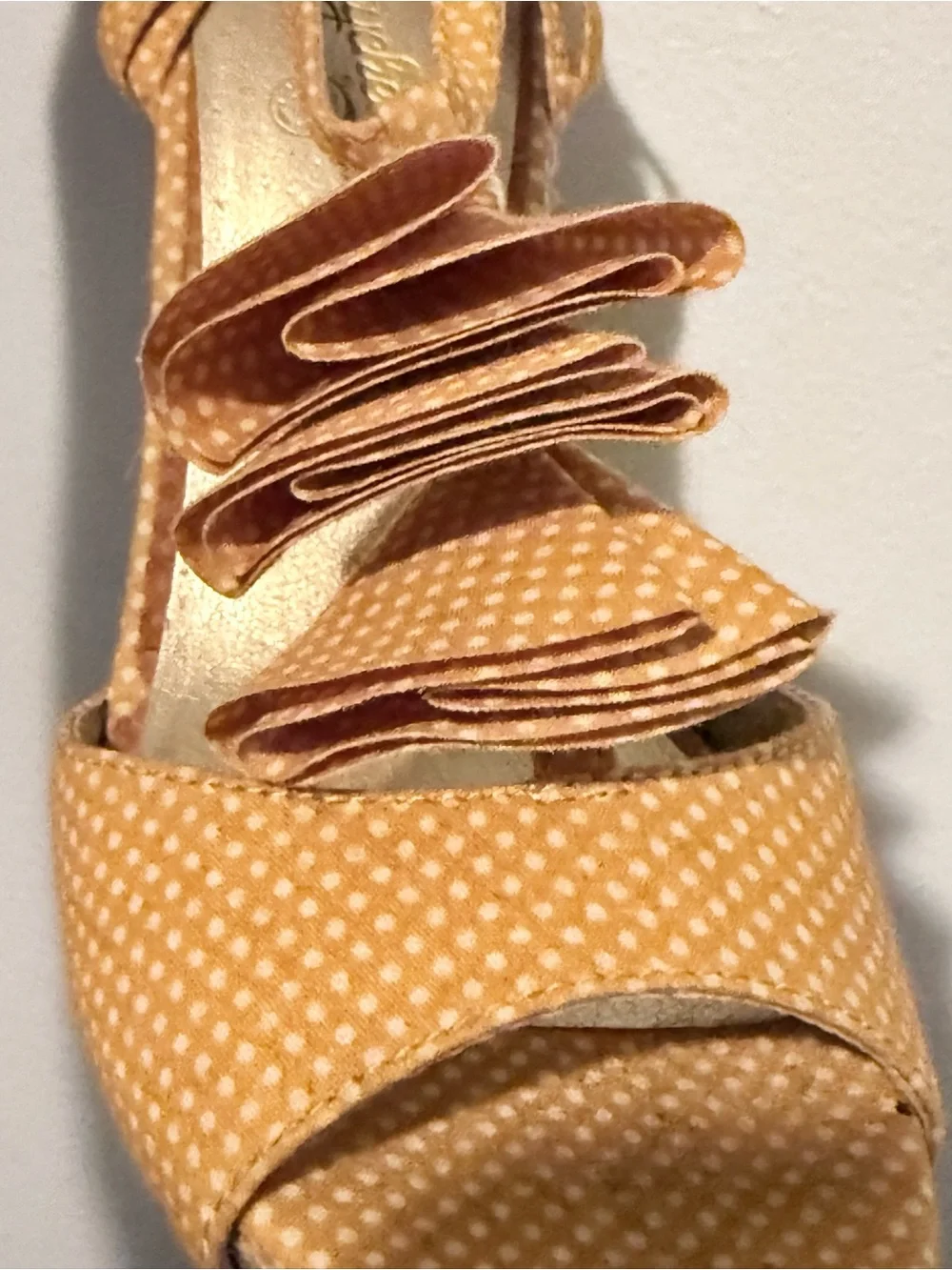 Seychelles Orange Polka Dot Ruffle Wedge Sandals